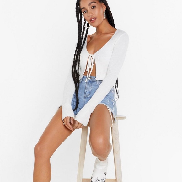 Nasty Gal Tops - NWT Tie Front Ribbed Crop Cardigan